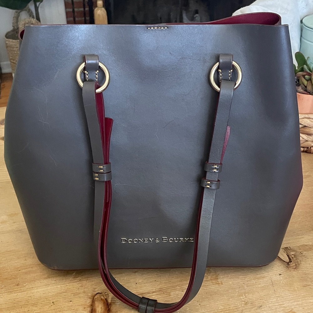 Dooney & Bourke Charcoal and Burgundy Tote